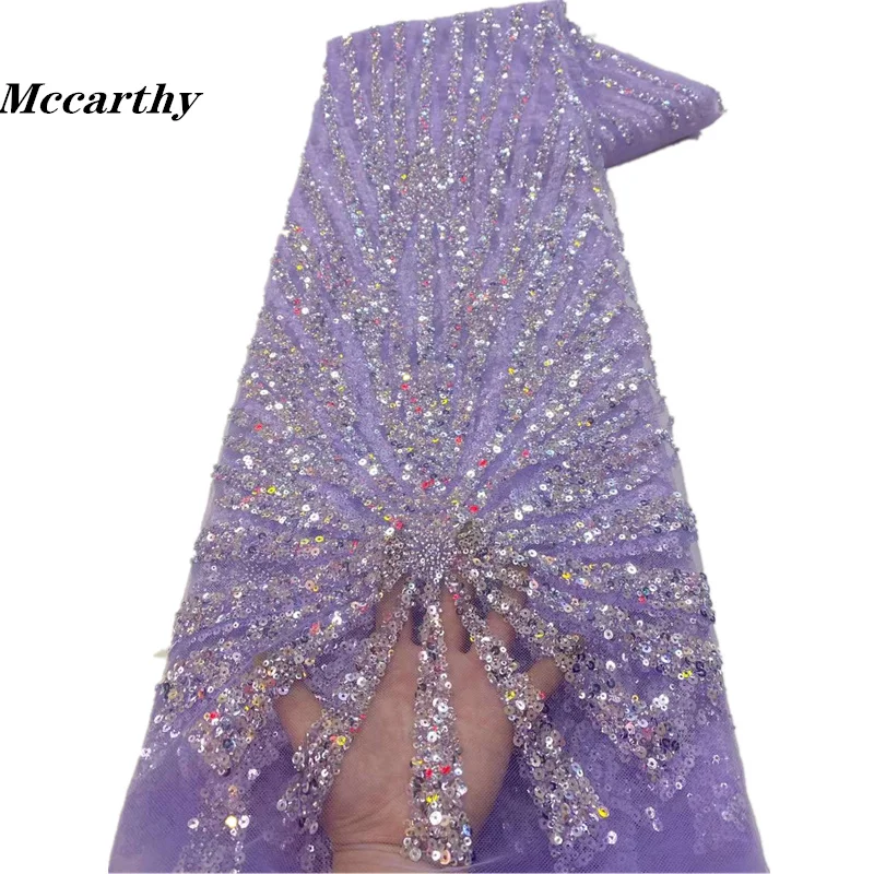 

Luxury African Sequins Beaded Lace Fabric 2023 High Quality Groom Nigerian Wedding Bridal Embroidery French Tulle Sewing