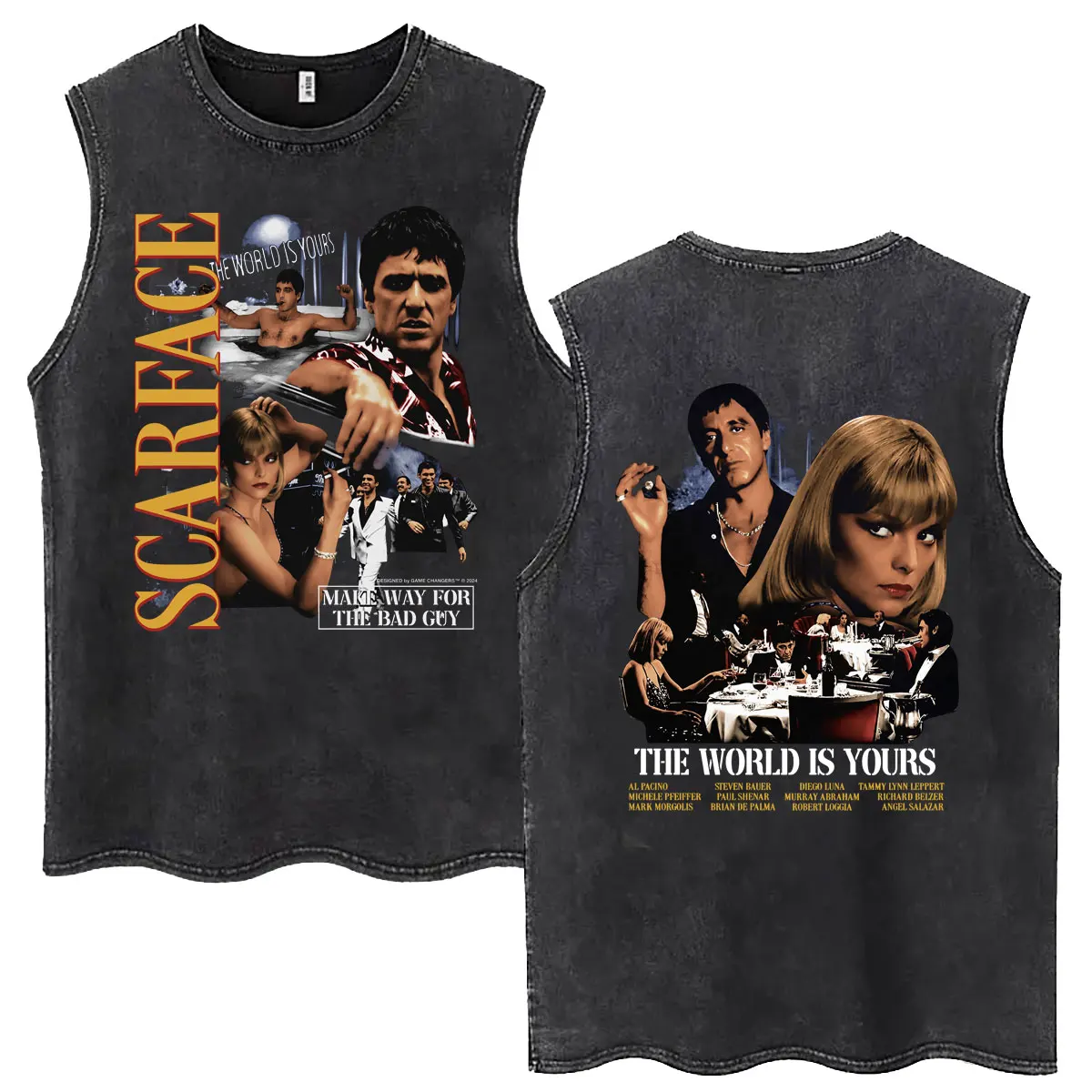 Classic Gangsters Movie Scarface Tank Tops Tony Montana Al Pacino Vintage Washed Sleeveless T-shirt Men Summer Retro T Shirts