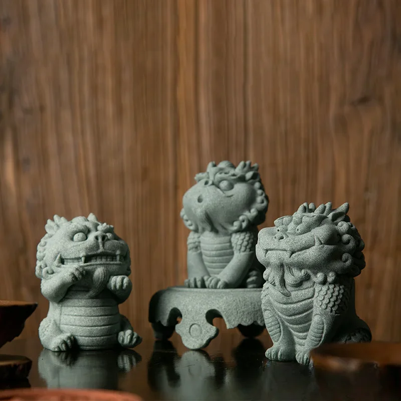 China-Chic Cute Pet Awakening Lion Table Mascot Ornaments Creative Tea Pet Micro Landscape Bonsai Fish Tank Landscape Ornaments