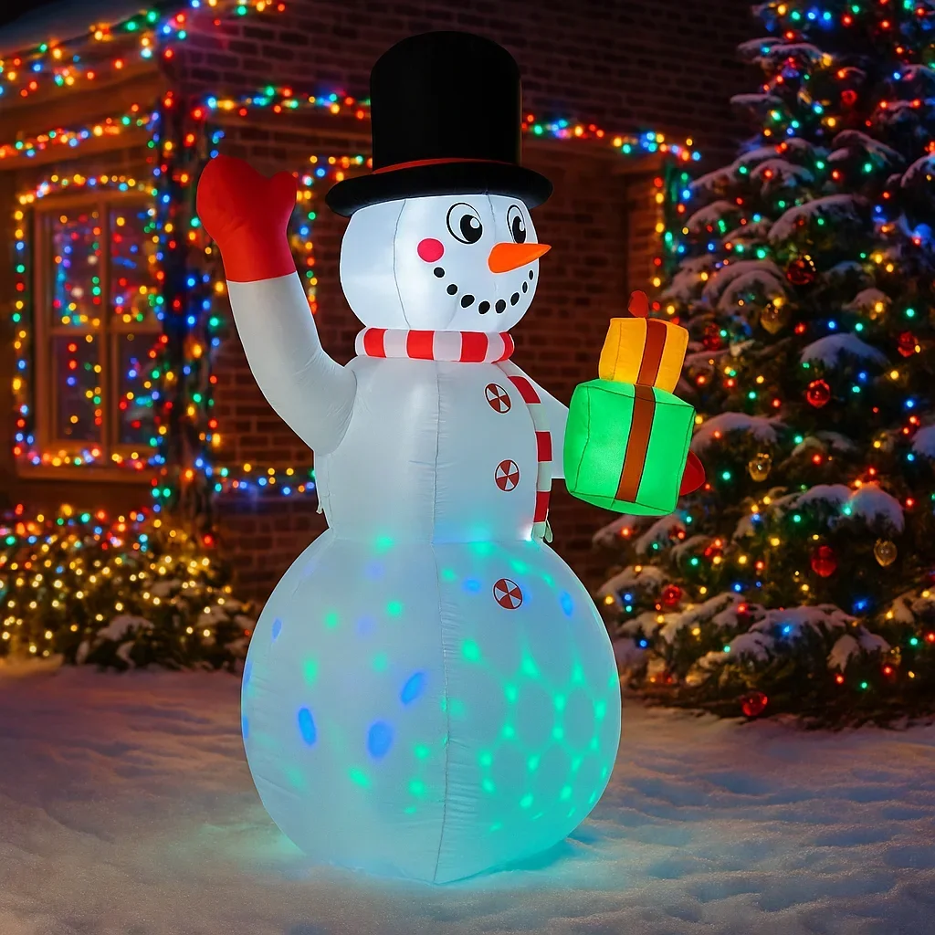 Muñeco de nieve inflable de 2,1 M/6,8 pies con regalos, luces LED para exteriores, decoraciones para el hogar, juguetes, adornos navideños para patio, decoración de iluminación navideña