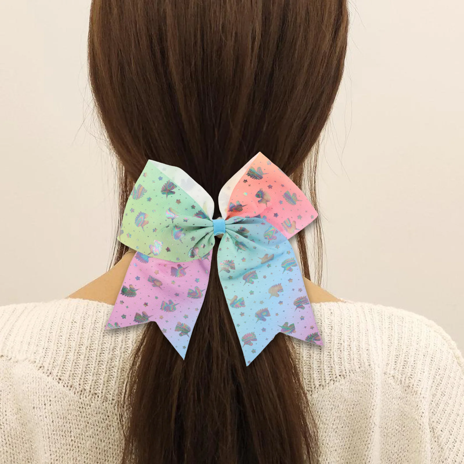 

2Pcs Charming Bow Hair Tie Unicorn Pink Purple Elastic Bands For Girls Ponytail Holders Stylish Hair Accessories