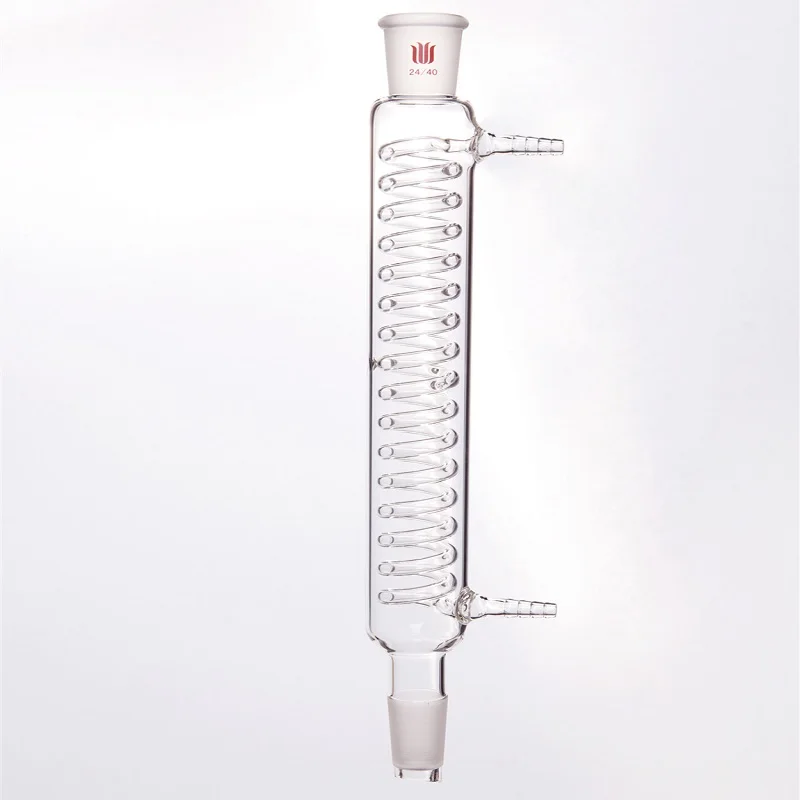 SYNTHWARE Snake type condenser, Joint 24/40, Effective length: 200mm/300mm/400mm, φ 10mm small nozzle, Borosilicate glass