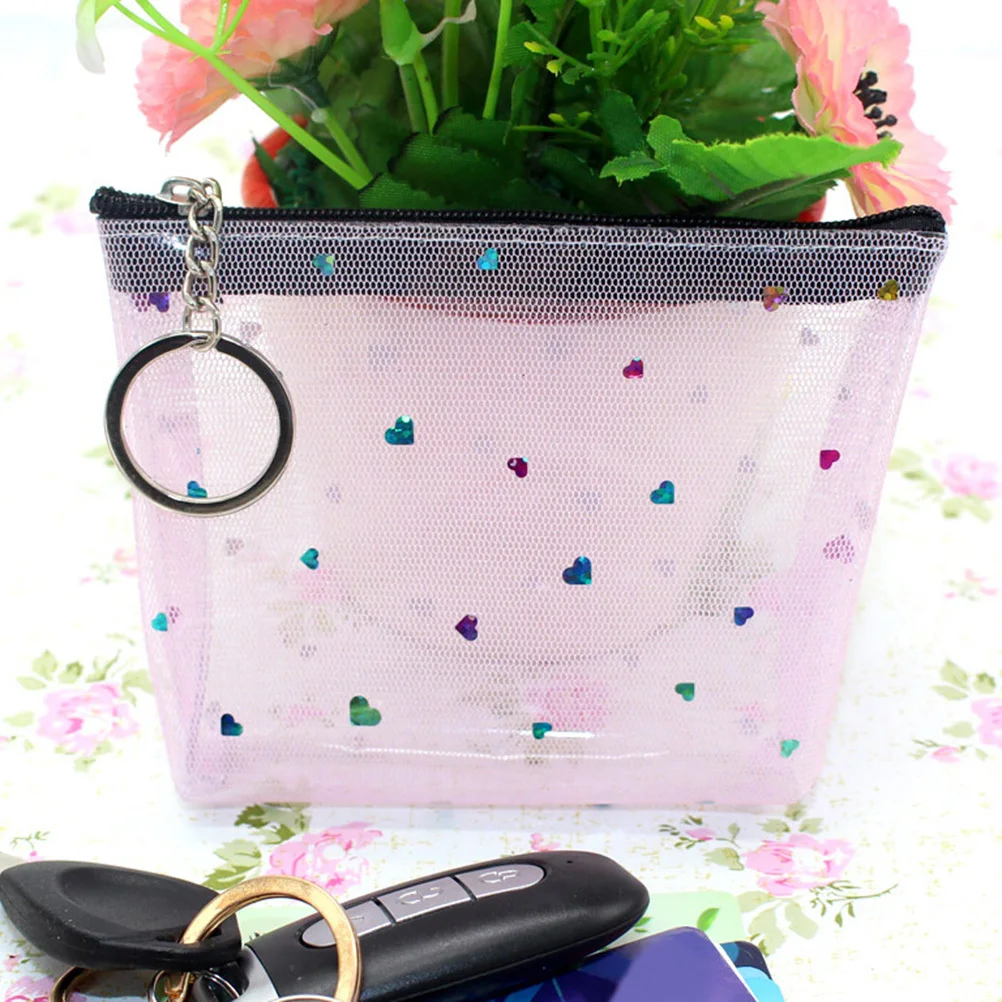 محفظة Love محفظة صغيرة شفافة من مادة PVC للنساء والفتيات بسحاب للإغلاق حقيبة نقود محمولة لإيصالات المفاتيح #5