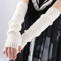 2024 New 52cm Women Knit Arm Sleeves Japanese White Black Goth Kawaii Long Fingerless Gloves for Girls Harajuku Accessories