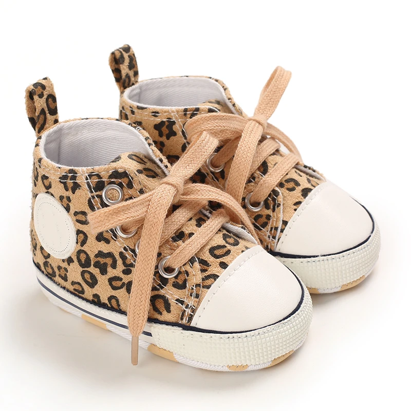 Baby Shoes Boys And Girls Fashion Leopard Print Canvas Classic Casual Sports Newborn Star First Walker Baby Soft Sole Non-Slip