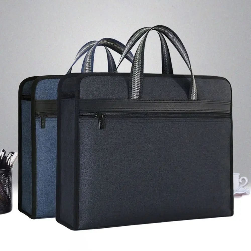

Waterproof A4 File Bag Large Capacity Multiple Compartments Document Storage Bag Simple with Handle Canvas Briefcase Students