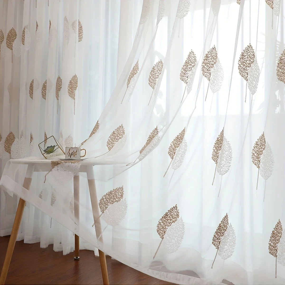 

European Embroidered White Tulle Coffee Leaf Sheer Curtains for Living Dining Room Bedroom 창문커텐 Decor Window Luxury Blackout