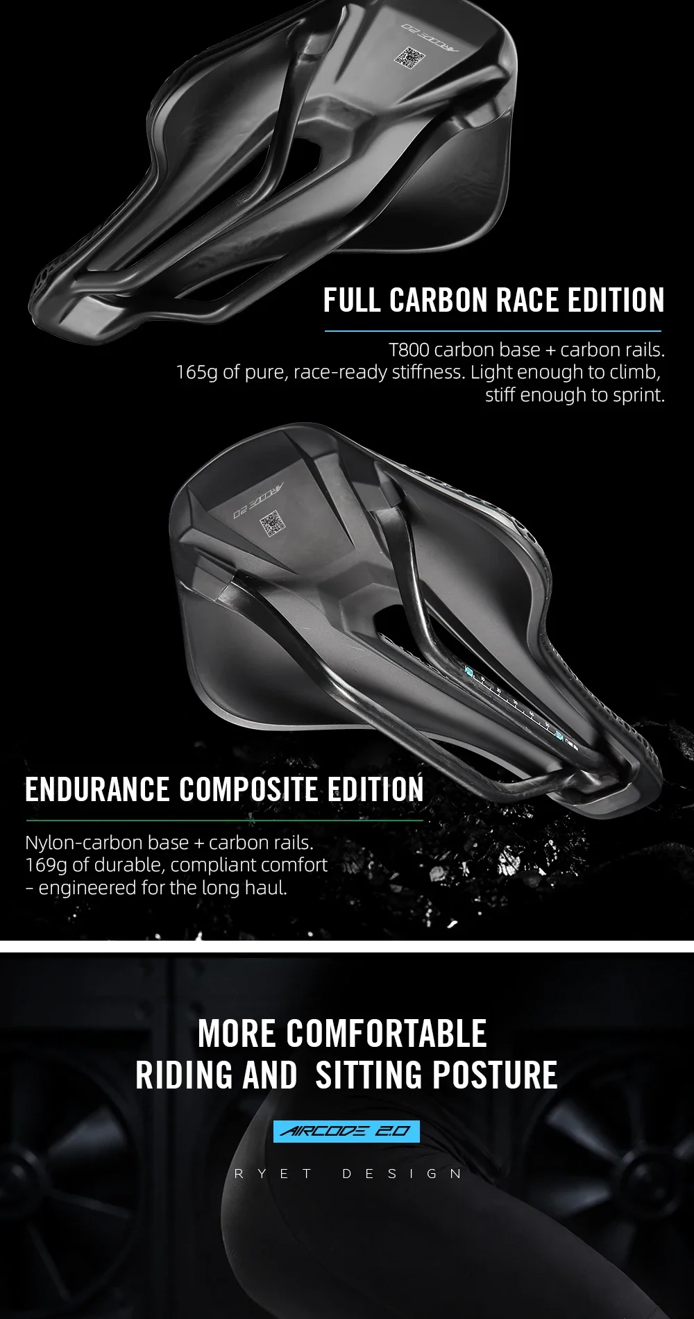 RYET 3D-Gedruckter Carbon-Fahrradsattel Ultraleicht MTB Rennrad Faser-Fahrradsitzkissen Komfortabler Belüfteter Radsitz Zubehör – Detail 6