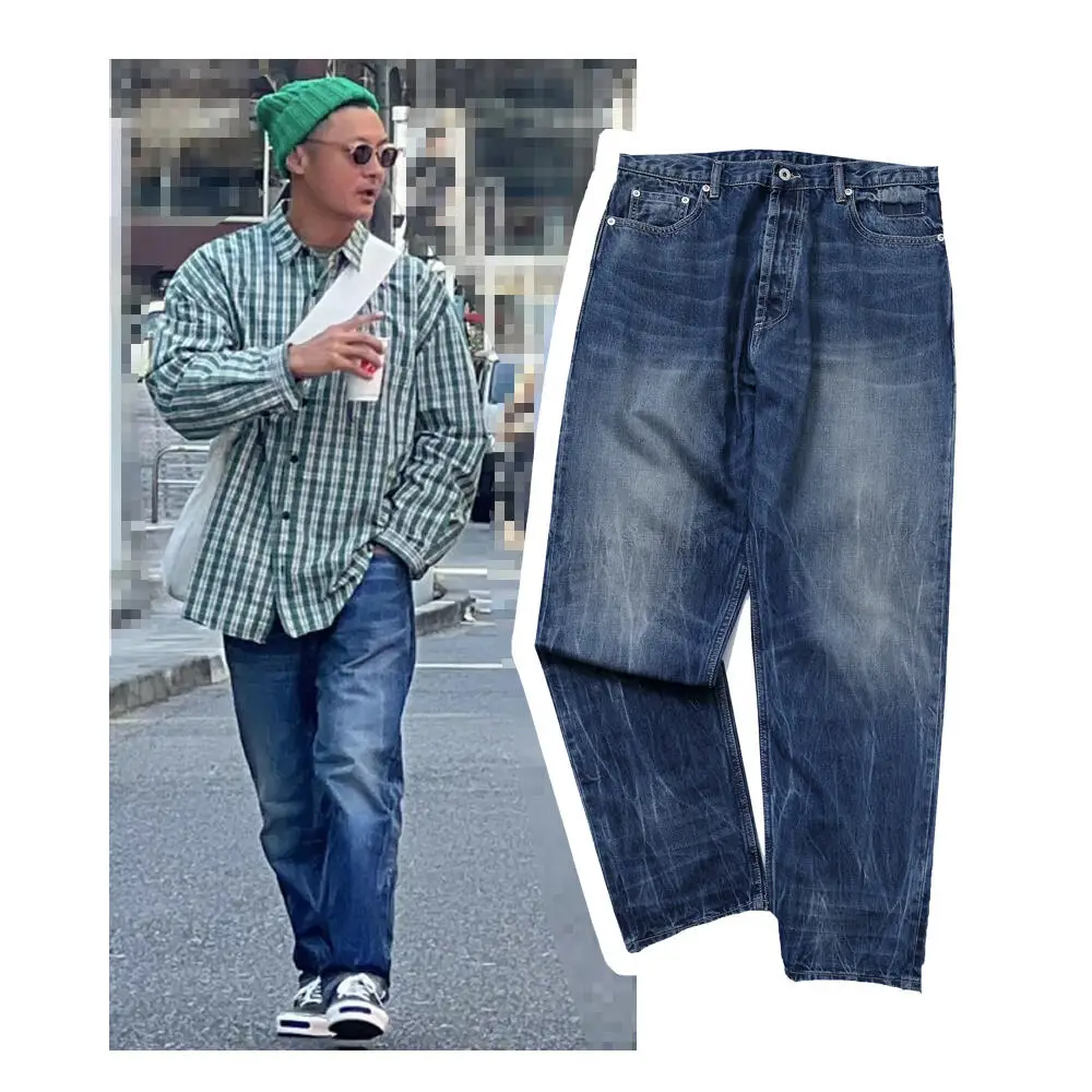 

MADNESS Flash Bull Washed Jeans mid Waist Straight Leg Cotton Denim Youth Casual Wear Resistant Vintage Style Daily Use