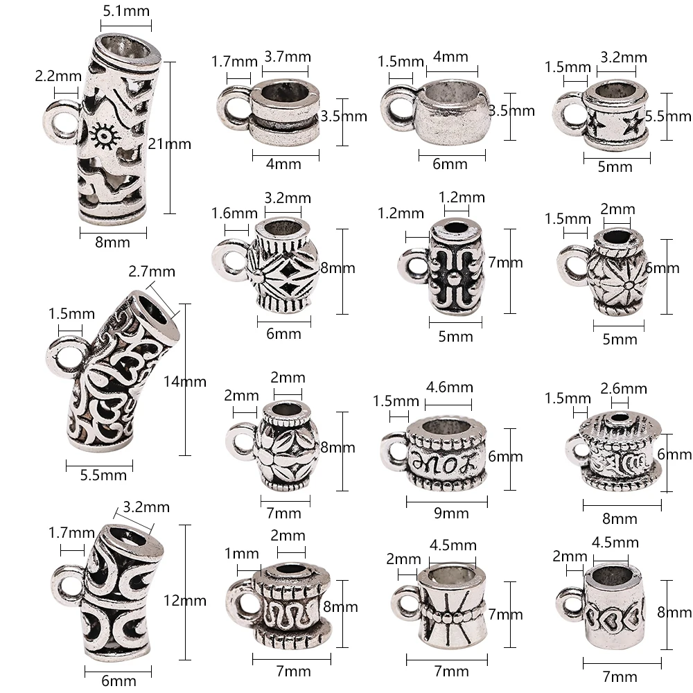30pcs Antique Silver Plated Bending Curved Tube Beads Charms Bails Pendant Connector For DIY Bracelet Jewelry Making
