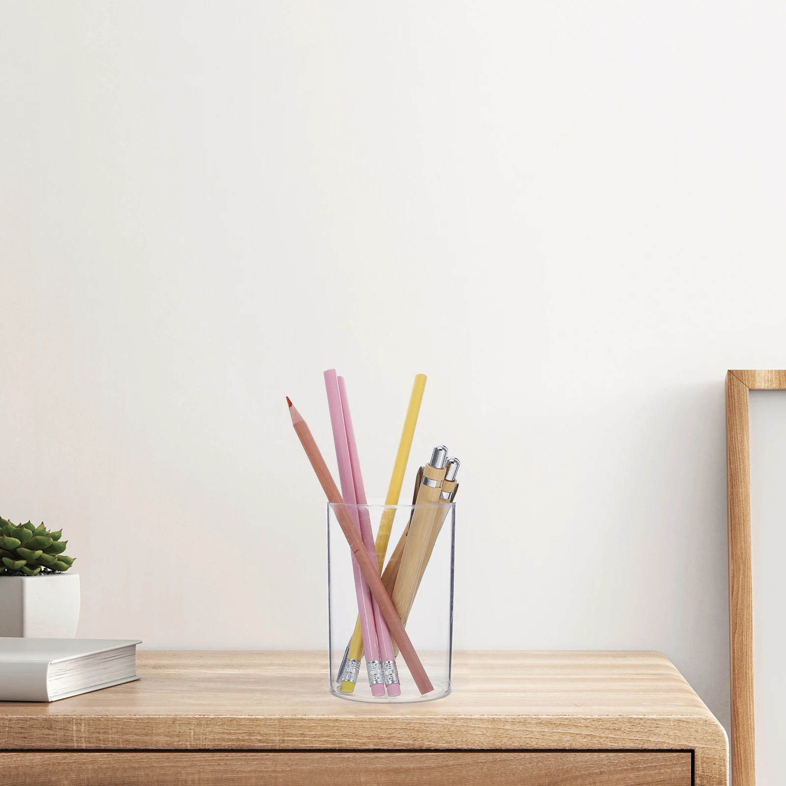 

Pen Storage Box Desk Holder Cup for Pens Plastic Clear Acrylic Round Cute Pencil Case