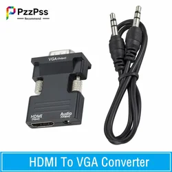 PzzPss HDMI-compatible To VGA Converter With 3.5Mm Audio Cable 1080P HDMI-Compatible Female to VGA Male Adapter For PC Laptop