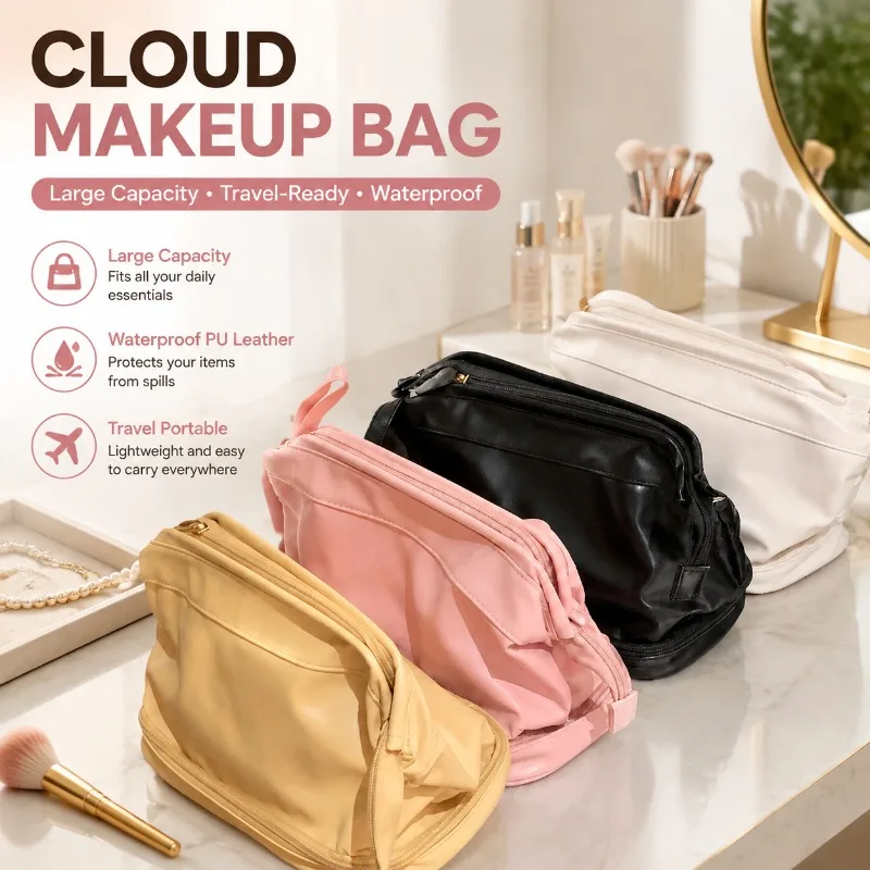 Cloud‑shaped Cosmetic‑bag Large‑capacity PU Layered Makeup‑storage Pouch Female Travel‑friendly Business‑trip Waterproof Multi