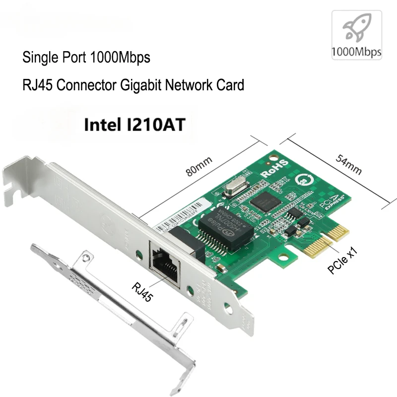 Intel I210-T1 Single Port Wired Gigabit Ethernet Server Adapter For Intel I210AT Chip PCIe X1 RJ45  PXE Startup