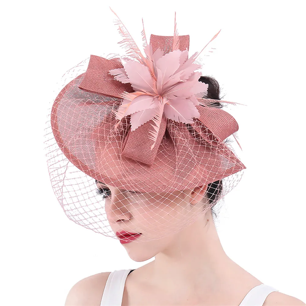 Nieuwe Aankomst Bruids Bruiloft Haar Fascinators Hoed Sluier Met Veren Bloem Haarclips Vrouwen Feest Getrouwde Race Hoofddeksels