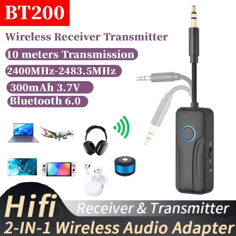 Transmetteur et récepteur Audio Bluetooth 6.0, 3.5MM AUX HD, adaptateur sans fil de musique stéréo Hifi avec micro pour voiture, avion, TV, haut-parleur PC