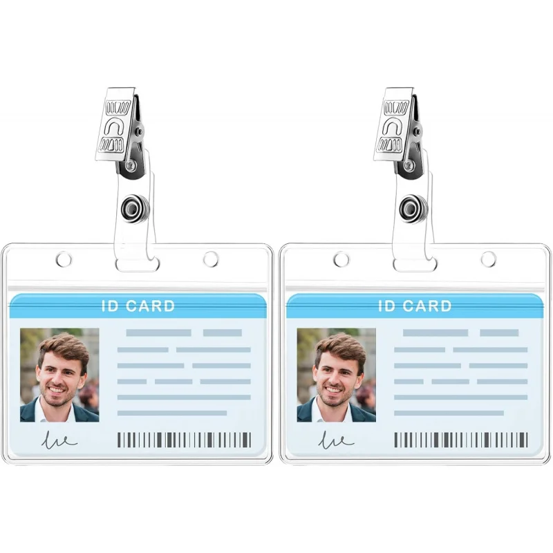 

Clear ID Badge Holder with Metal Badge Clips, 2 Pack Soft Plastic Badges Holders Keychain Waterproof Badges Card Sleeves