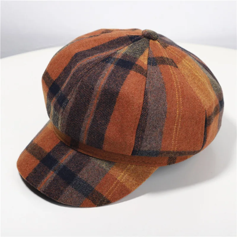 Newsboy/Vintage Plaid Progress Hat Damen Herbst und Winter Wollmalermütze Herren Casual Vielseitiger britischer Hut
