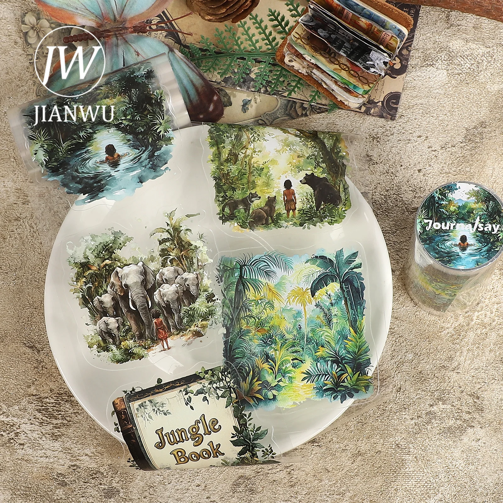 JIANWU 80mm*200cm Vintage Forest Character Landscape Material Collage Scrapbooking PET Tape Creative DIY Journal Stationery