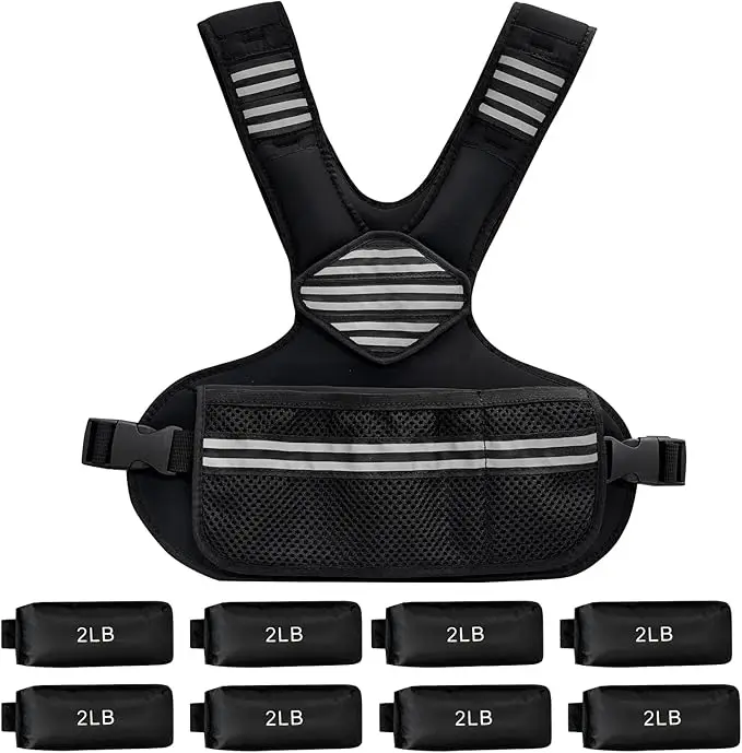 

6-20lb Adjustable Weighted Vest for Men & Women, Training Vest with Removable Ironsand Bags, Reflective Strips, v-Neck Design, Adjustable Waist Belt & Storage Pocket for Running Training