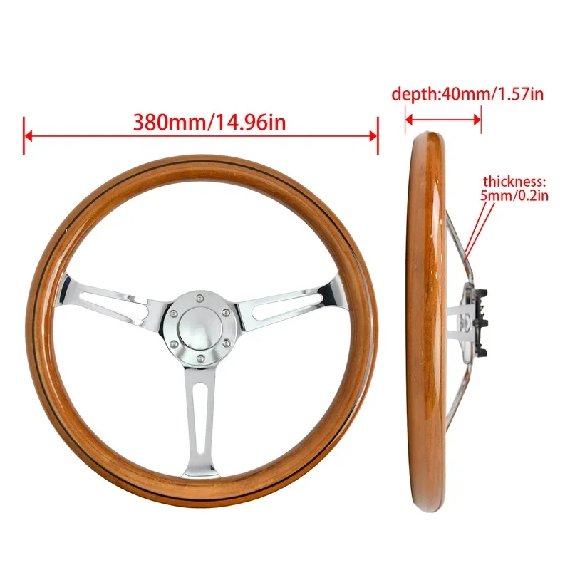High Quality Classic Vintage Solid Wood Racing Steering Wheel For Vehicle Upgrade Interior Accessory