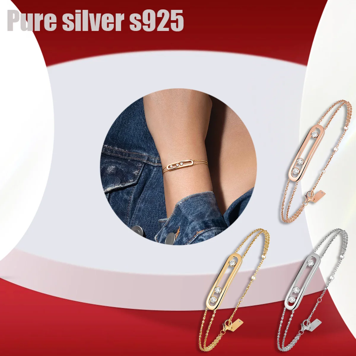 

Браслет из чистого серебра s925 Модный, высококачественный, модный, универсальный, элегантный, классический браслет для голого тела