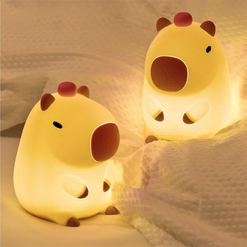 Cute Cartoon Capybara Night Light Rechargeable Sleep Companion Silicone Pat-Pat LED Lamp Timing Function for Desktop Bedroom