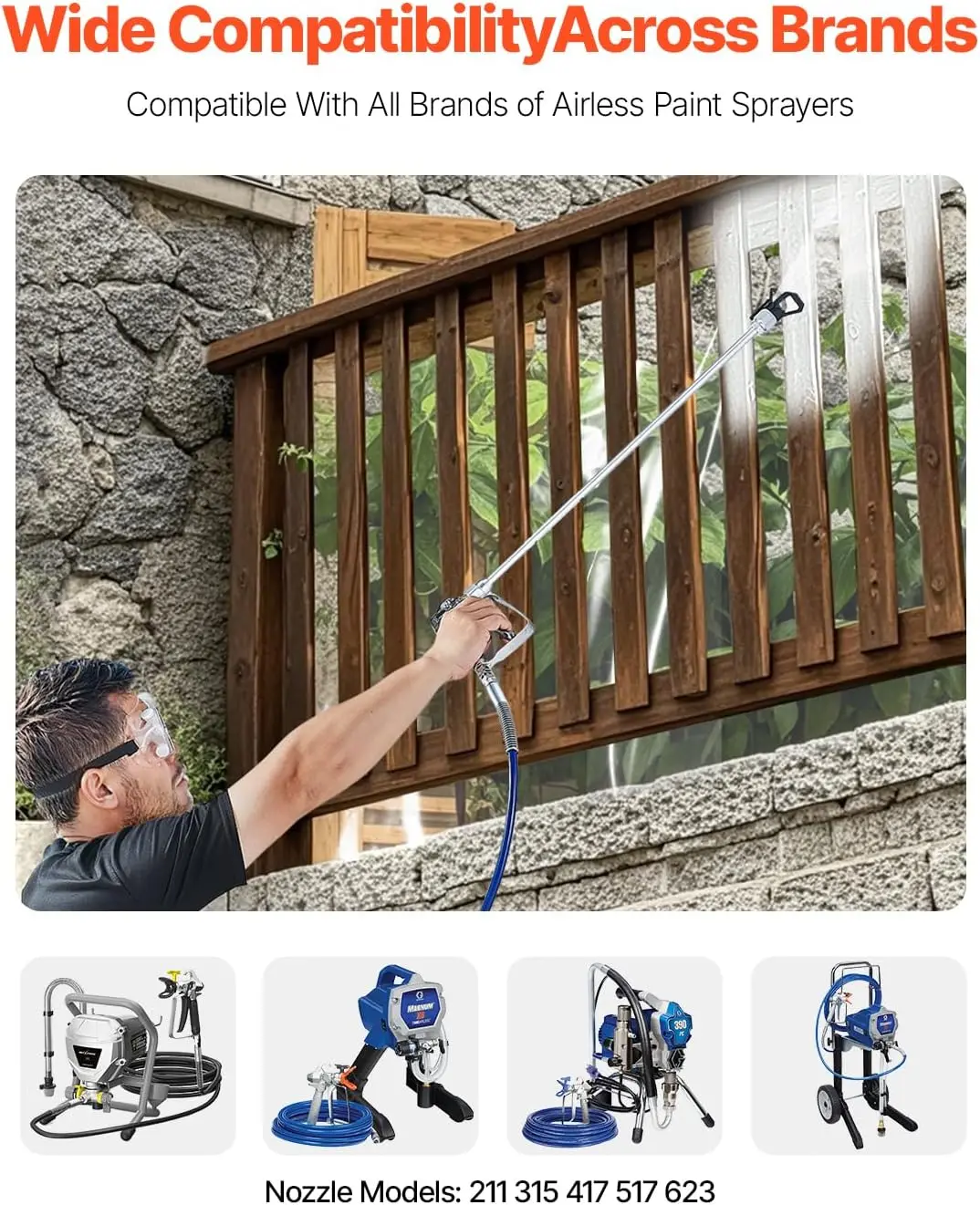 Airless Paint Spray Gun and Hose Kit, 3600PSI High Pressure Paint Sprayer Hose Set with 5 Tips, 211, 315, 417, 517, 623, Swivel