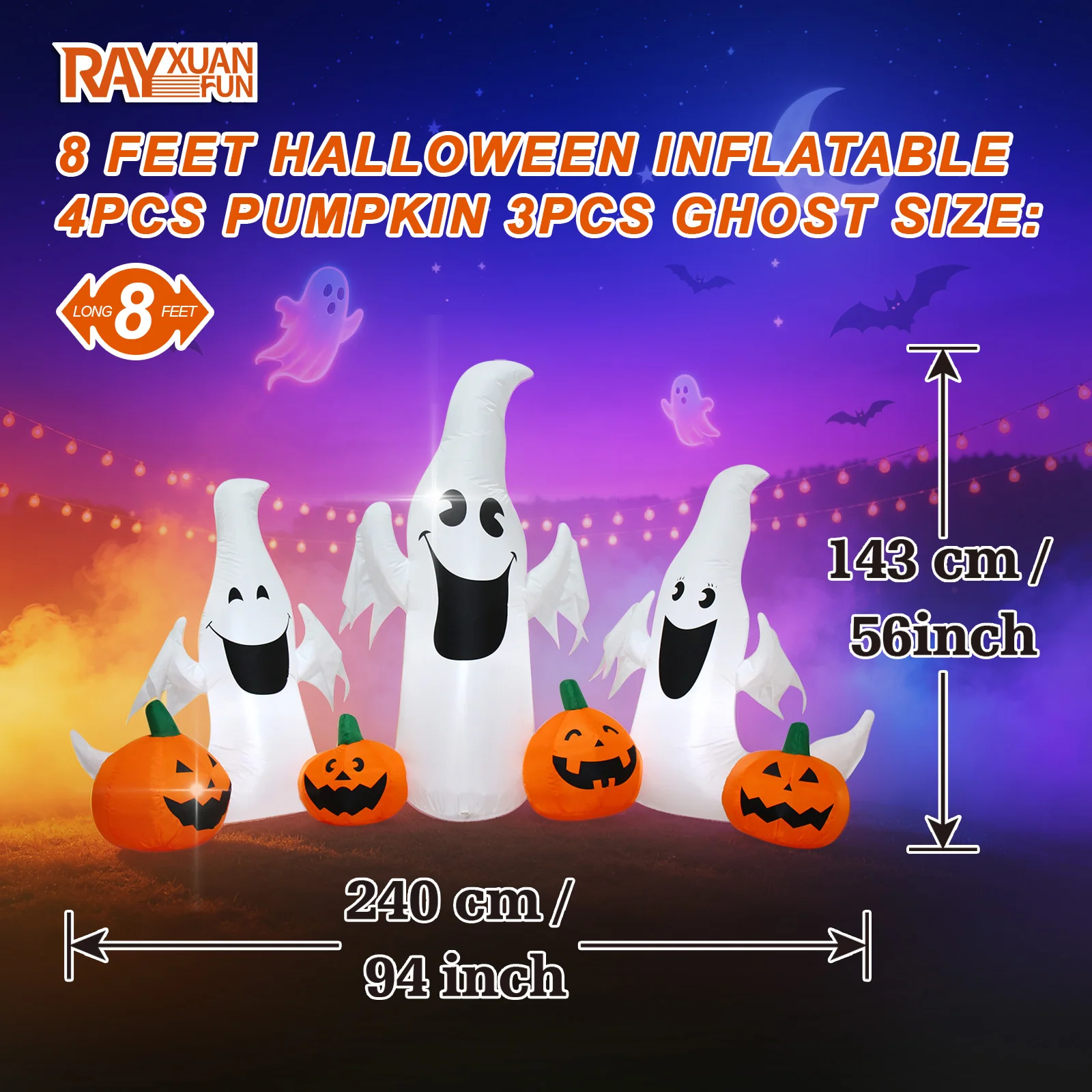 Halloween Inflatable Outdoor Decoration (8 Feet 3 Ghosts and 4 Pumpkins)