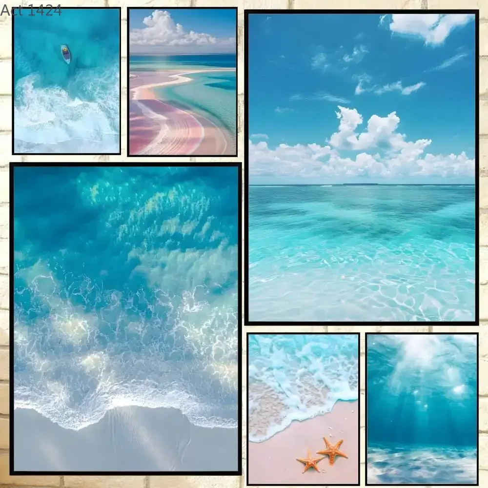 Affiche sur le thème de la plage et des vagues océaniques, décoration murale polyvalente HD imperméable, auto-adhésive, pour tout espace, cadeau idéal