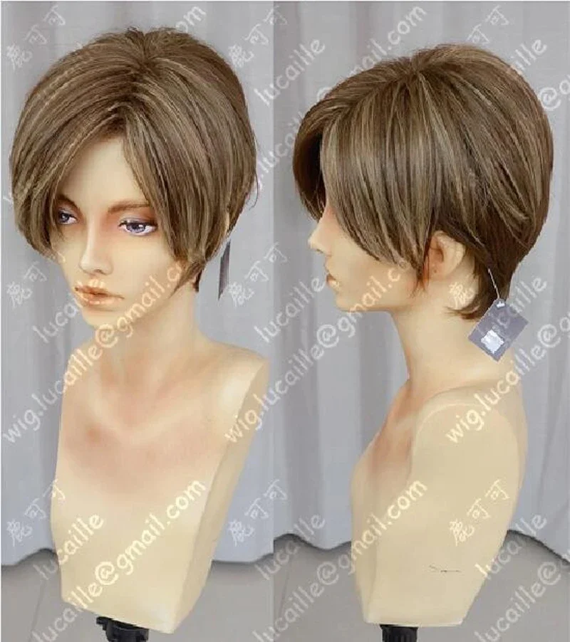 Movie Biohazard Leon Scott Kennedy Short Brown Color Highlights Styled Heat Resistant Wigs Cosplay Costume Wig