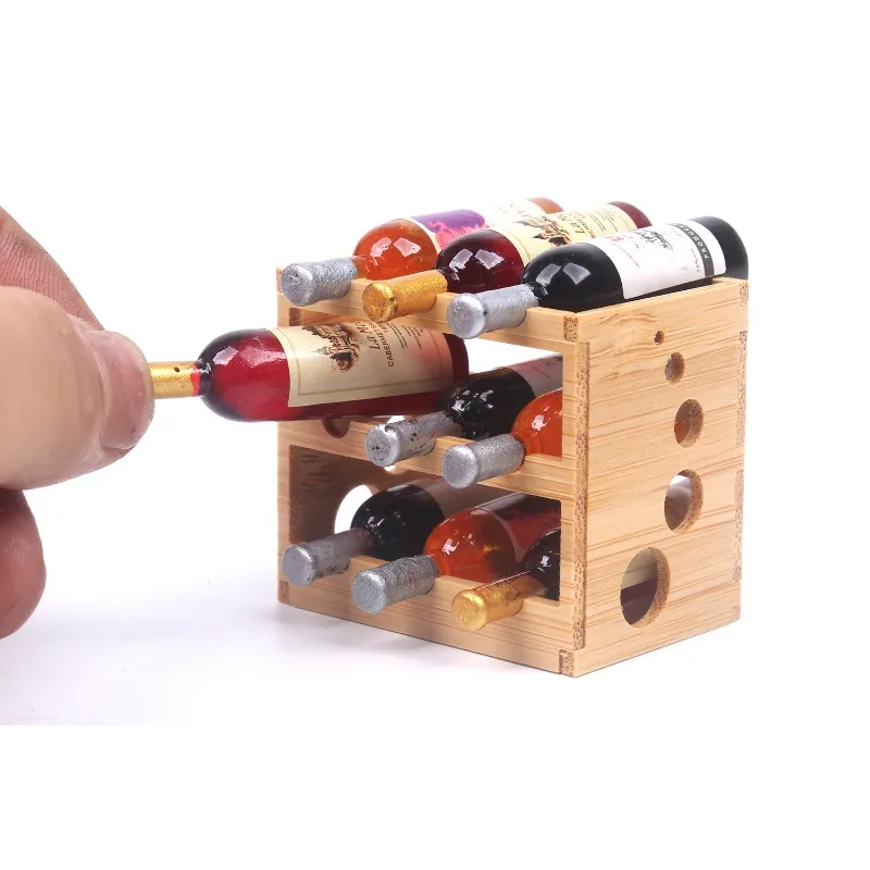 Dollhouse Wine Rack Set Wooden Mini Wood Drink Rack 1/6 Model Simulation Food Play House Scene Miniature Decoration Home Decor