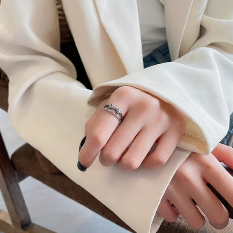 VOJEFEN Originale 925 Sterling Silver Doppio Strato Anello Arco Gioielli di Qualità di Lusso Donne Eleganti Promessa Anelli di Amore Per Le Ragazze