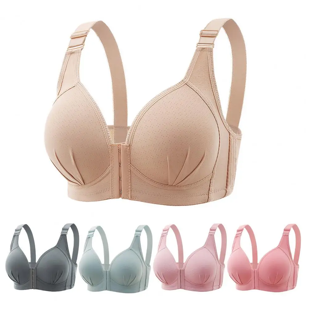 Push-up Bra with Gathered Front Buttons Non-wired Push-up Bra Comfortable Stylish Women's Front Buckle Closure Push Up Bra for A