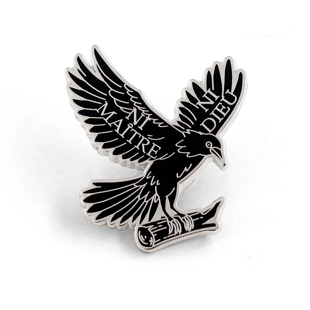 Ni Dieu Ni Maitre Crow Enamel Pin No God No Master French Quote Brooch Anarchy Punk Raven Badge Gothic Jewelry Gift For Fans