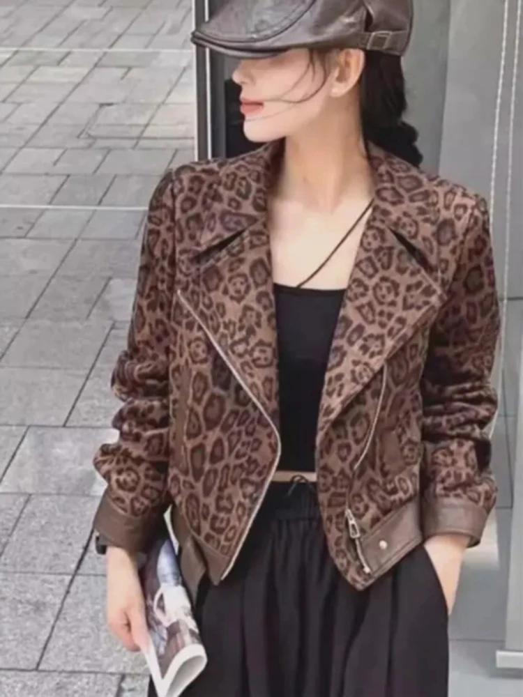 

Женский винтажный жакет с леопардовым принтом Ele, свободный крой, весна 2025, универсальный, стройнящий, стильный топ