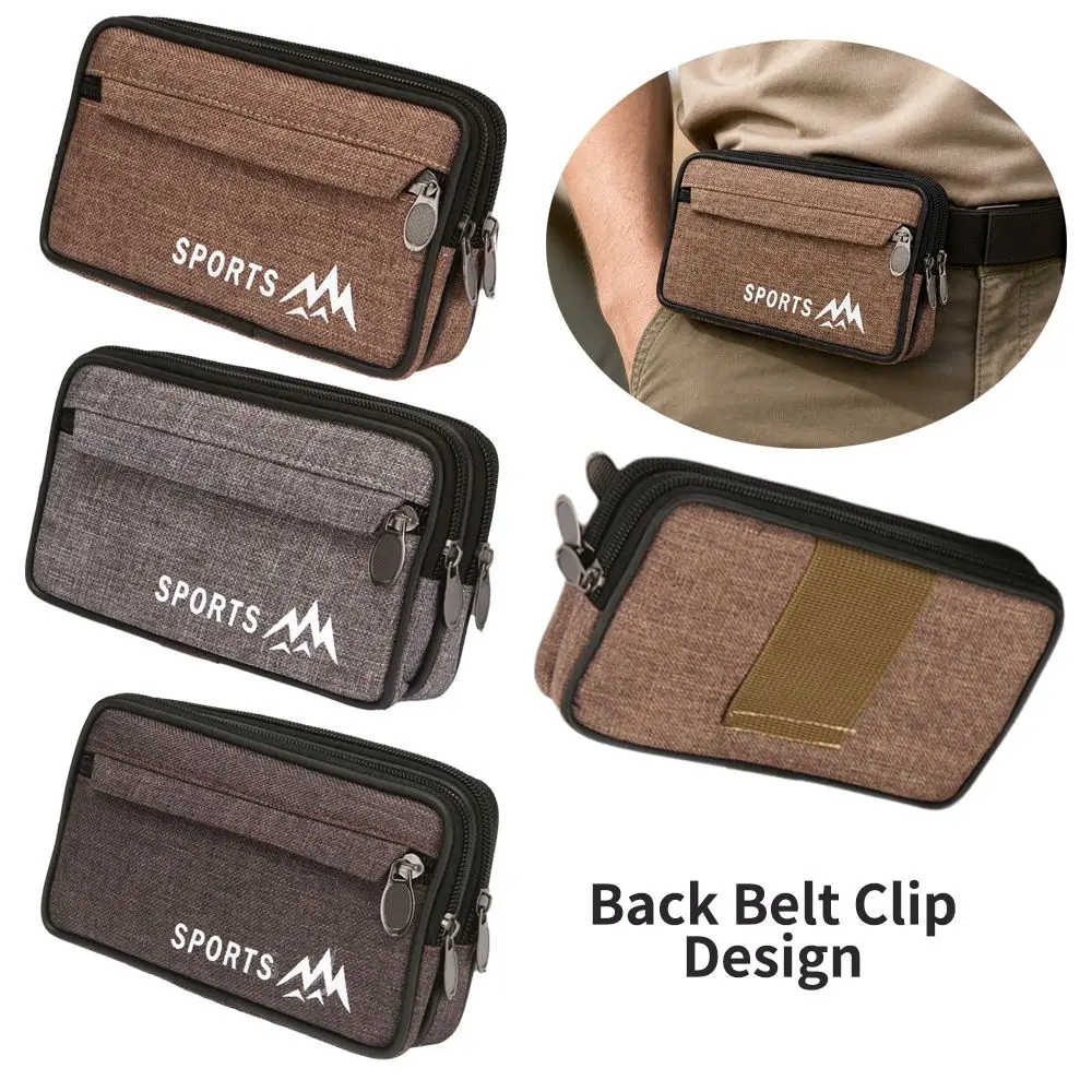 New Canvas Phone Waist Bag 6.5inch Zipper Phone Belt Clip Bag Multiple Layers Modern Phone Case Outdoor Camping
