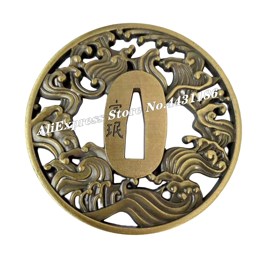 26CM*Tsuka Japanese Sword Sea Wave Guard For Katana/Wakizashi Set Fittings Tsuba+Menuki+Fuchi+Kashira+Habaki+Seppa+Handle