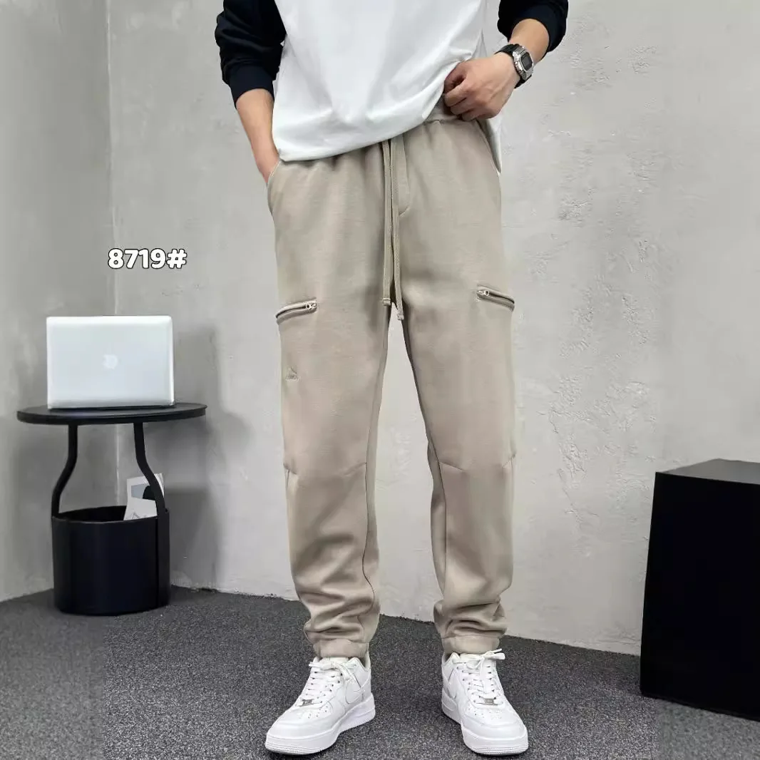 Hip Hop Spliced Leg Binding Sweatpants For Men's Autumn Winter Sold Color Drawstring Pants Casual Sport Jogger Trousers