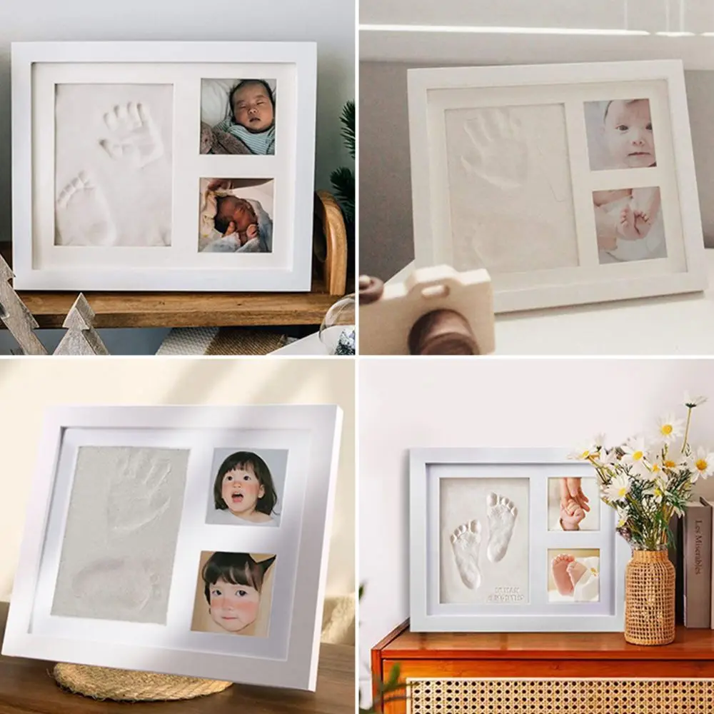 Imprint Clay Baby Hand and Footprints Kit DIY Keepsake Non-Toxic Paint Photo Frame Wooden Frame Horizontal Frame