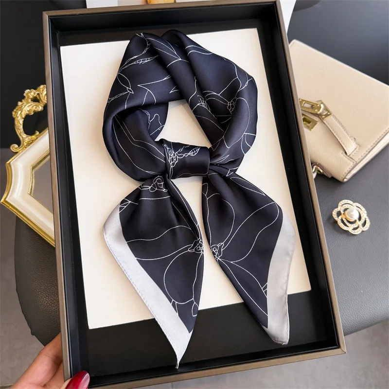 Luxuriöser quadratischer Schal mit floralen Linienzeichnungen für Damen, Seidenschals, Damen-Bandanas, Hijab, Halstuch, eleganter Schal für Reisen – Detail 13