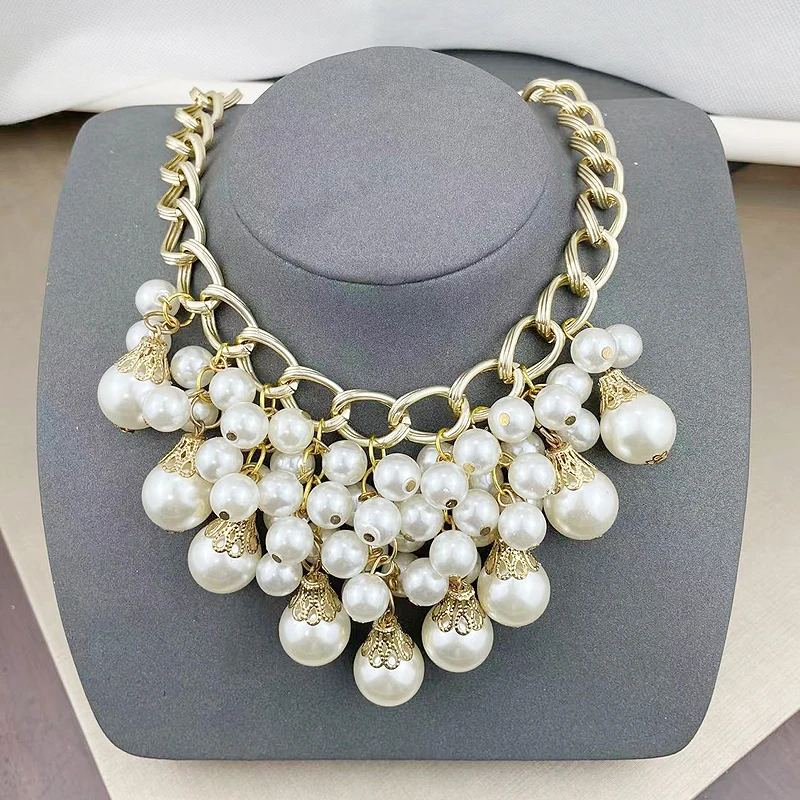 fnaf 2 rupee item Chunky Big Pearl Pendants Statement Necklaces Collar Hombre Vintage Sweater Christmas Necklace For Women