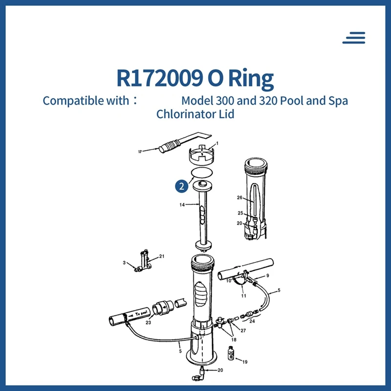 R 172009   O-ring do pokrywy chloratora basenu i spa Pentair Model 300/320 (6 szt.)