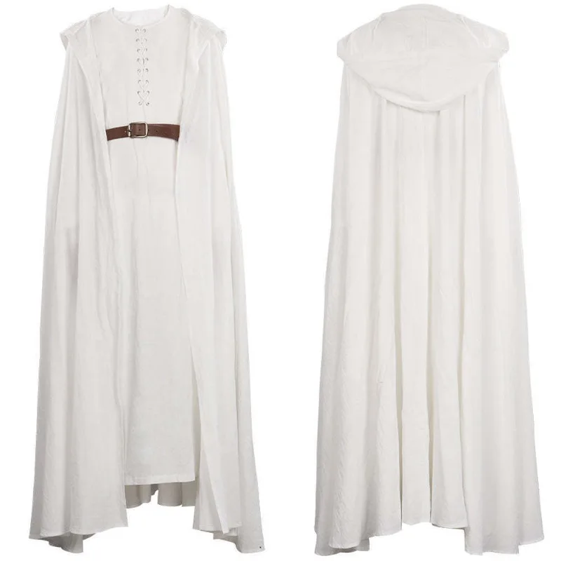 معالج عباءة زي القرون الوسطى الخيال تأثيري رداء الكتان كيب الصوفي حكيم عصر النهضة معرض هالوين كرنفال حفلة الزي