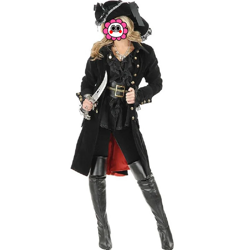 

Новое поступление, женские костюмы королевы рыцаря на Хэллоуин, черные Пиратские костюмы для женщин, сексуальные классические костюмы для косплея с шляпой