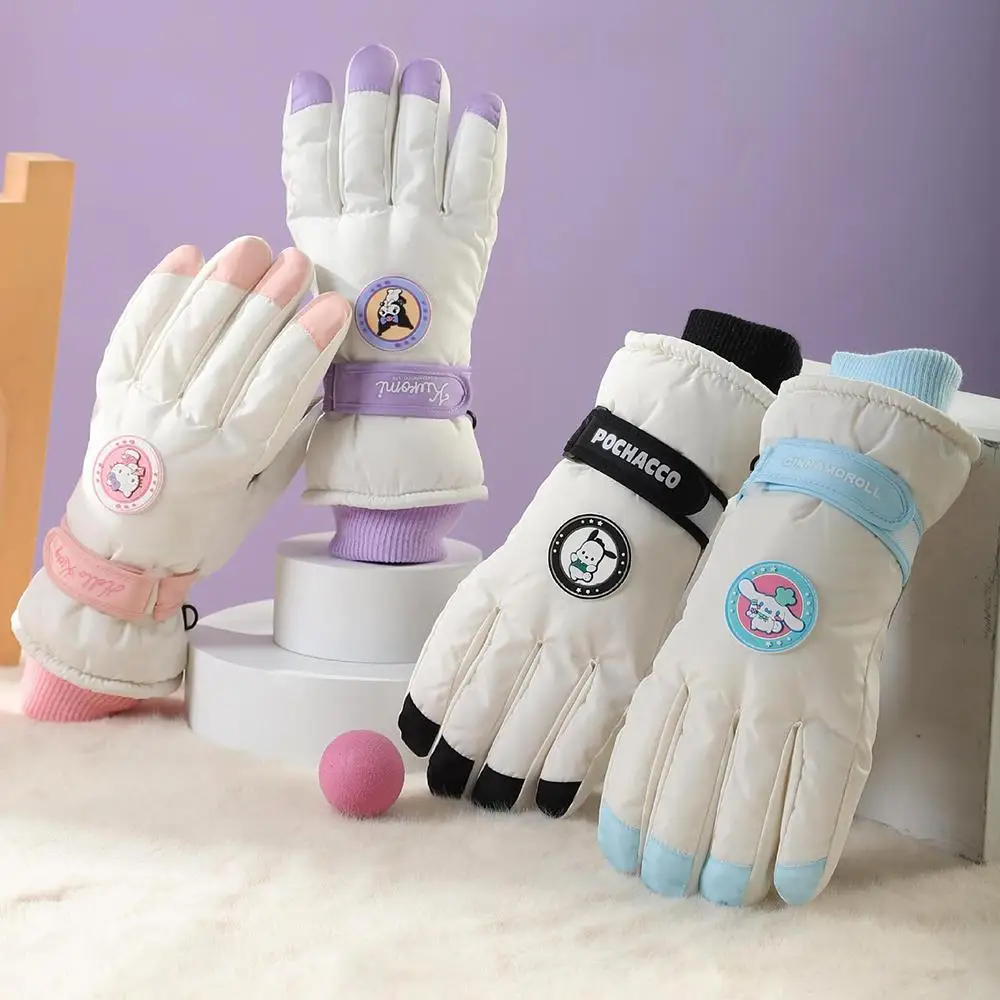 Kawaii Plush Ski Gloves Kuromi Cinnamoroll Touch Screen Sanrio Anime Hello Kitty Winter Thicken Warm Gloves Water Proof Gift