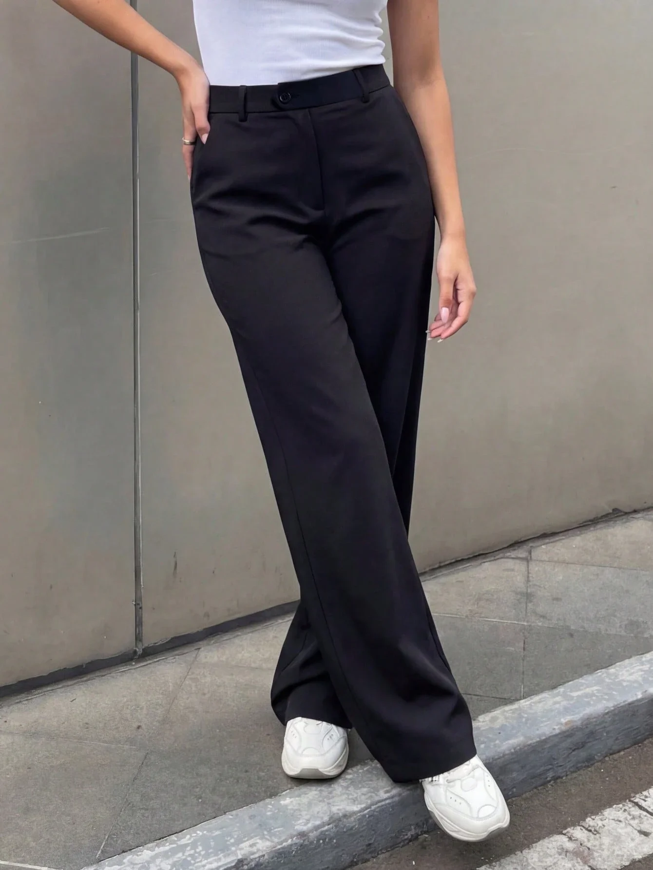 

Women Solid Color Straight Leg Loose Elegant Office Pants Fall Winter