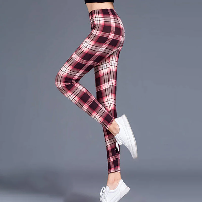 Slim Pants Yoga Leggings Gym Sports Trousers Fitness Leggings Women Print Plaid Leggings Lady Sexy Slim Pencil Pants