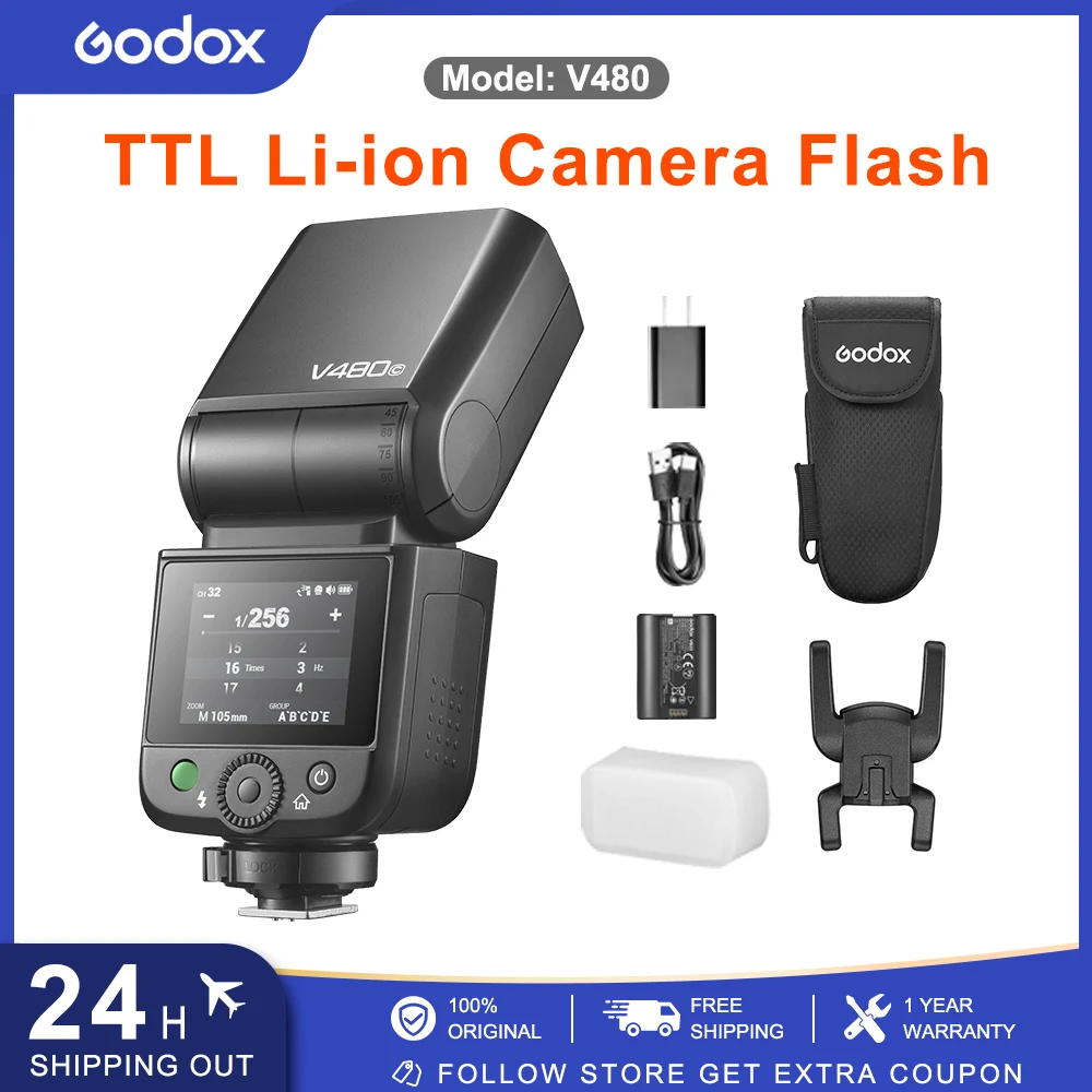 Godox V480 TTL Li-ion Câmera Flash 650 Flashes de potência total Construído em luz de estilo Canon Nikon Sony FUJIFILM Olympus