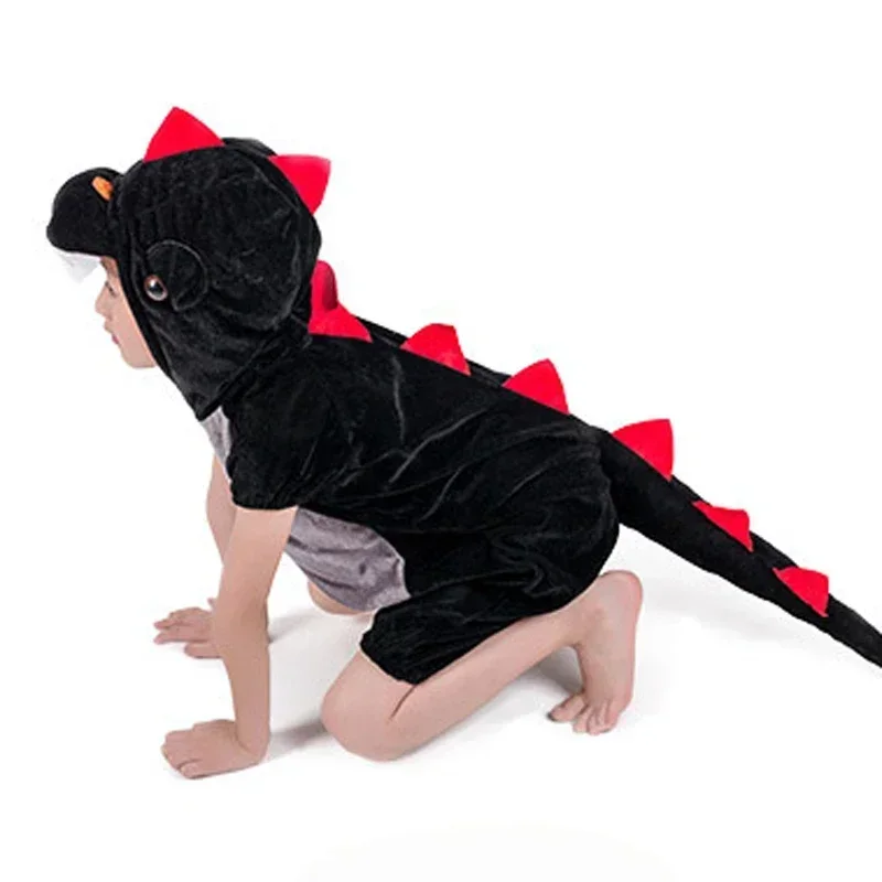 Schattige Kinderen Dier Dinosaurus Kugurumi Kostuum Cosplay Jongens Kind Groen Zwart Kleuterschool Feest Spel Rollenspel Pak Umorden